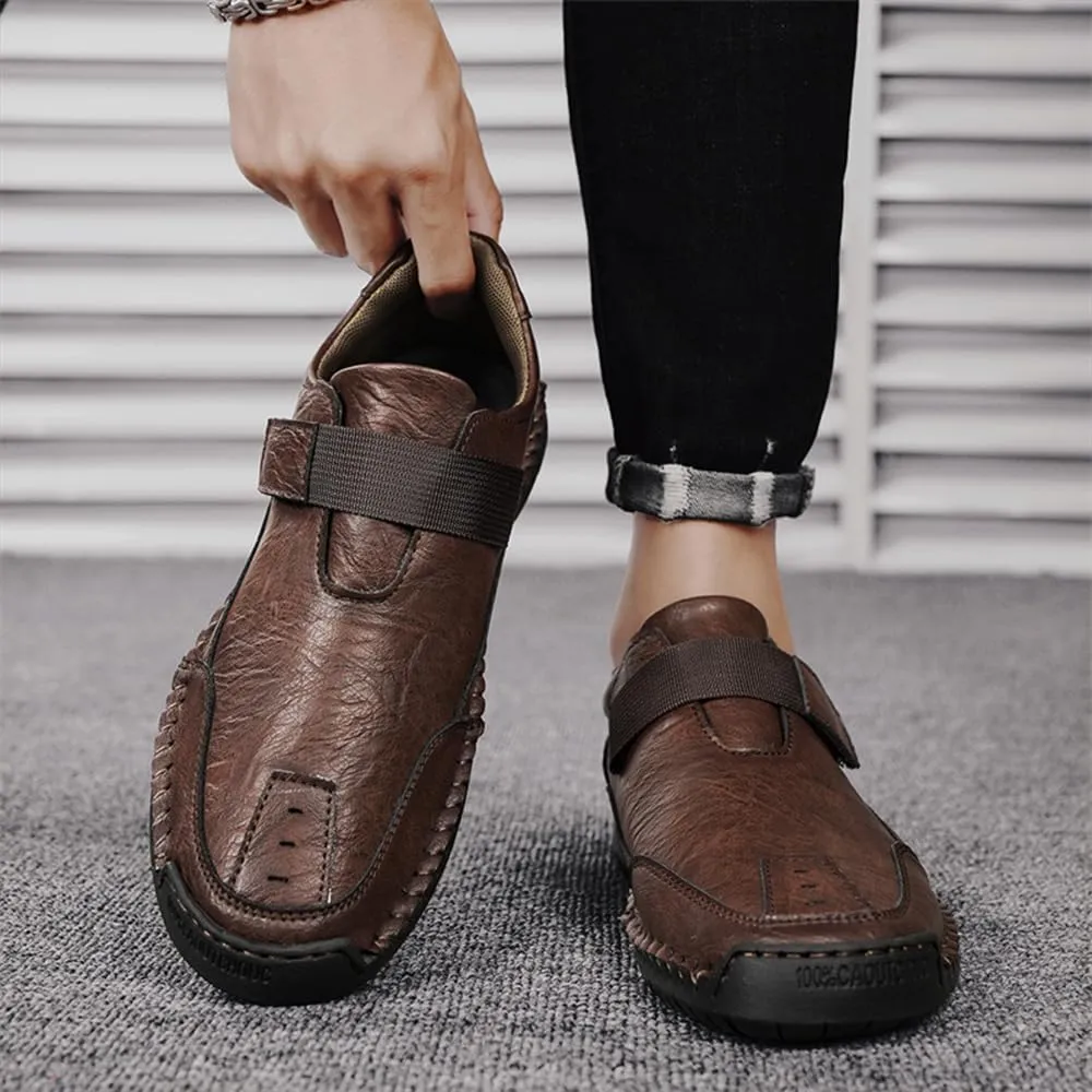 Men's Casual Leather Shoes Premium Microfibre Leather Upper Business Walking Work Driving Hook Loop Lightweight Comfortable