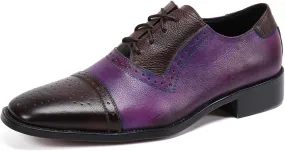 Men's Leather Shoes, Lace-Up Brogue Shoes Genuine Leather Large Size Stitch Low Top Pointed Toe Breathable Comfortable Casual Shoes