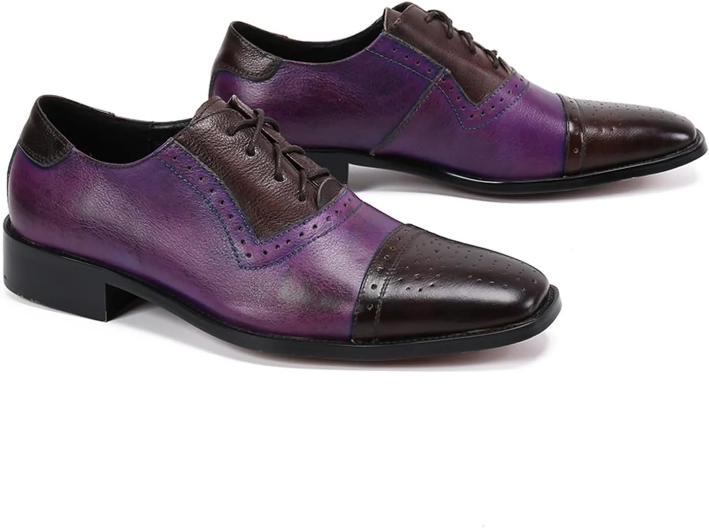 Men's Leather Shoes, Lace-Up Brogue Shoes Genuine Leather Large Size Stitch Low Top Pointed Toe Breathable Comfortable Casual Shoes