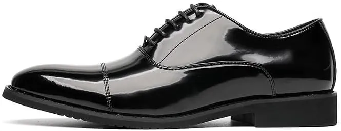 Men's Patent Leather Oxford Shoes - Stylish Formal Dress Shoes for Wedding, Party, Office Classical Style Shoes for Men Slip On Leather Low Rubber Sole Block Heel Work Mens Leather Buckle Shoes