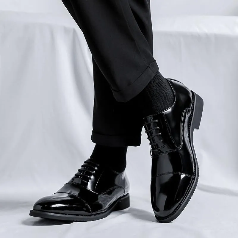 Men's Patent Leather Oxford Shoes - Stylish Formal Dress Shoes for Wedding, Party, Office Classical Style Shoes for Men Slip On Leather Low Rubber Sole Block Heel Work Mens Leather Buckle Shoes