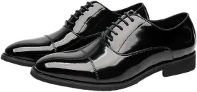 Men's Patent Leather Oxford Shoes - Stylish Formal Dress Shoes for Wedding, Party, Office Classical Style Shoes for Men Slip On Leather Low Rubber Sole Block Heel Work Mens Leather Buckle Shoes