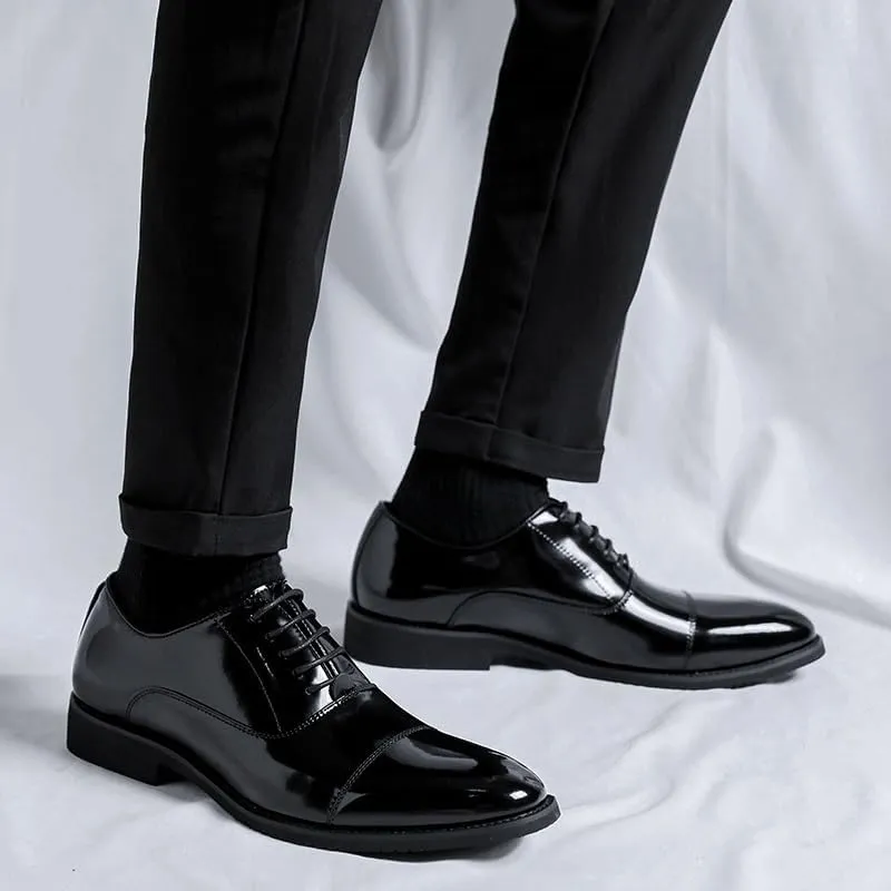 Men's Patent Leather Oxford Shoes - Stylish Formal Dress Shoes for Wedding, Party, Office Classical Style Shoes for Men Slip On Leather Low Rubber Sole Block Heel Work Mens Leather Buckle Shoes