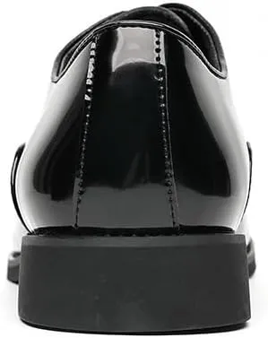 Men's Patent Leather Oxford Shoes - Stylish Formal Dress Shoes for Wedding, Party, Office Classical Style Shoes for Men Slip On Leather Low Rubber Sole Block Heel Work Mens Leather Buckle Shoes