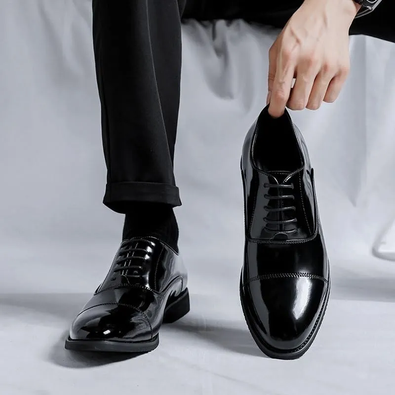 Men's Patent Leather Oxford Shoes - Stylish Formal Dress Shoes for Wedding, Party, Office Classical Style Shoes for Men Slip On Leather Low Rubber Sole Block Heel Work Mens Leather Buckle Shoes