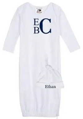 Monogram Newborn BOY Home  Coming Sleep Gown Cap Blanket Baby Shower Gift