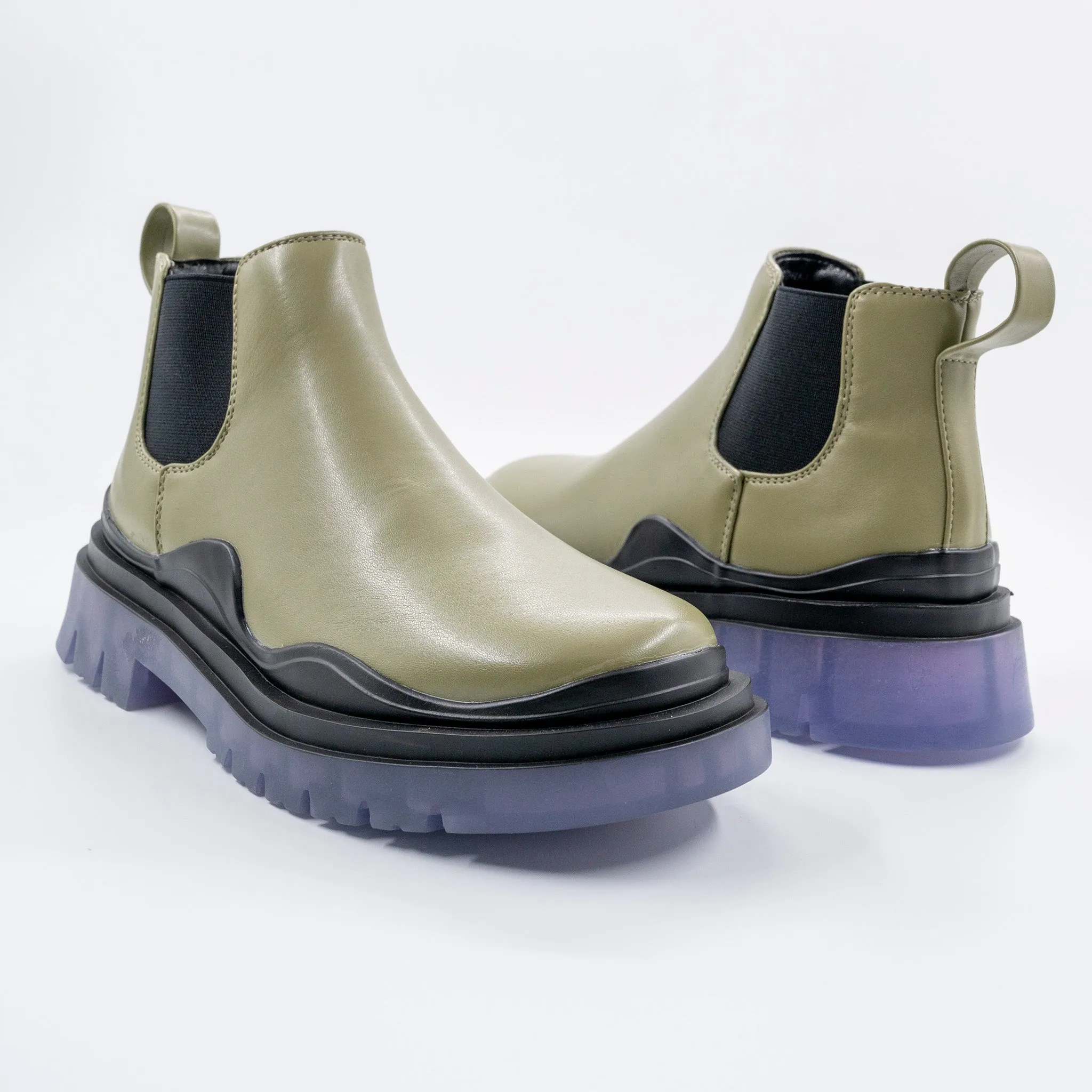 Myth Green Chunky Sole Chelsea Boots