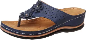 Orthopedic Sandals for Women 2025 Chic Flowers Arch Support Fish Mouth Open Toe Leather Slippers Wedge Platform Sandal