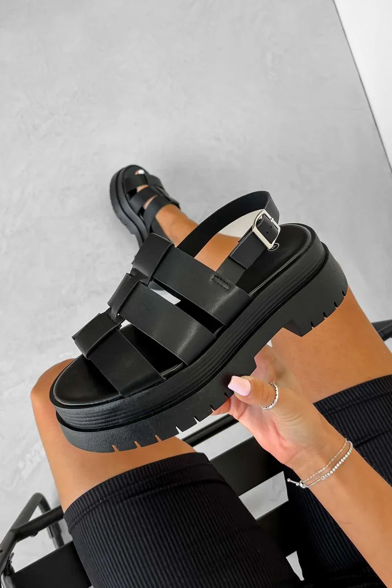 POWER Chunky Gladiator Sandals - Black PU