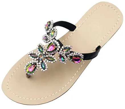 Rhinestone Flip Flop Jeweled Sandals - Black Multi