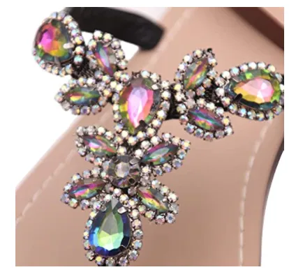 Rhinestone Flip Flop Jeweled Sandals - Black Multi