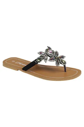 Rhinestone Flip Flop Jeweled Sandals - Black Multi