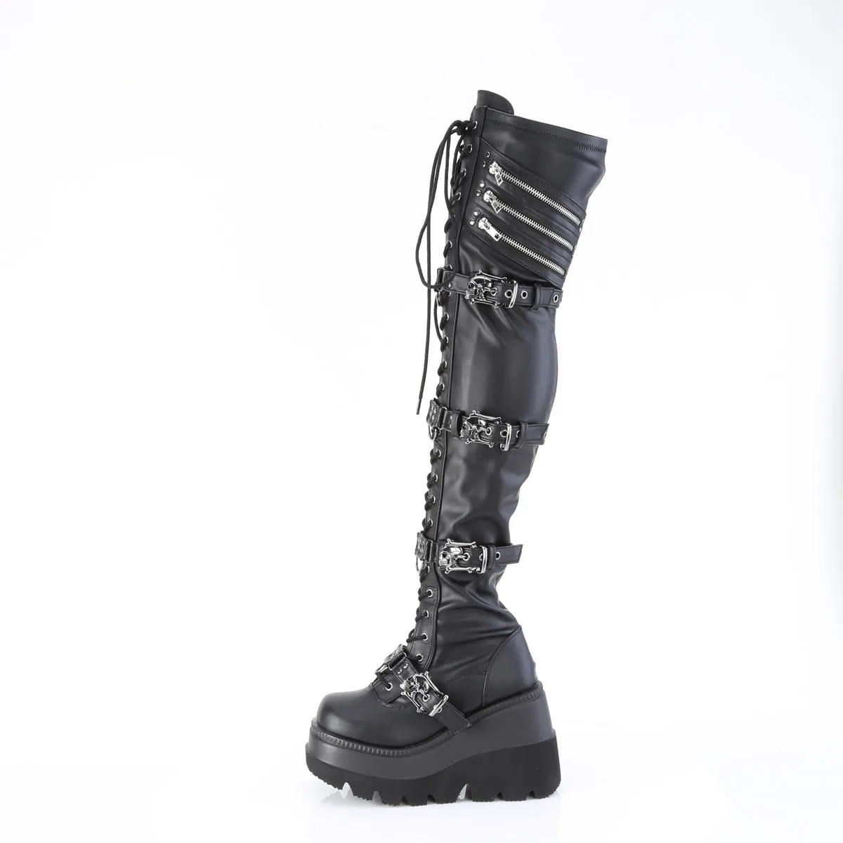 SHAKER-420 DemoniaCult Black Stretch Vegan Leather Sexy Women's Over-the-Knee Boots (Alternative Footwear)