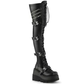 SHAKER-420 DemoniaCult Black Stretch Vegan Leather Sexy Women's Over-the-Knee Boots (Alternative Footwear)