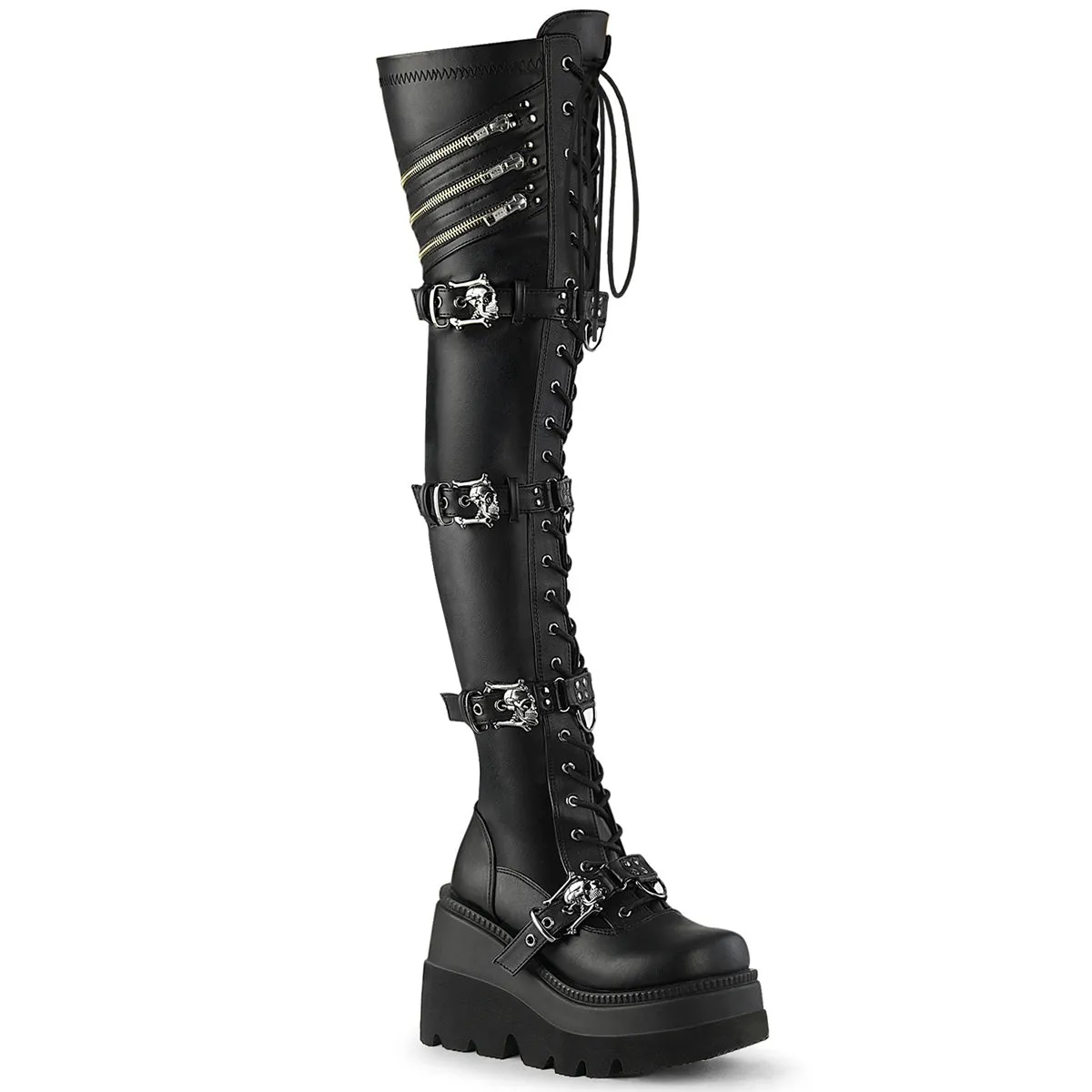 SHAKER-420 DemoniaCult Black Stretch Vegan Leather Sexy Women's Over-the-Knee Boots (Alternative Footwear)