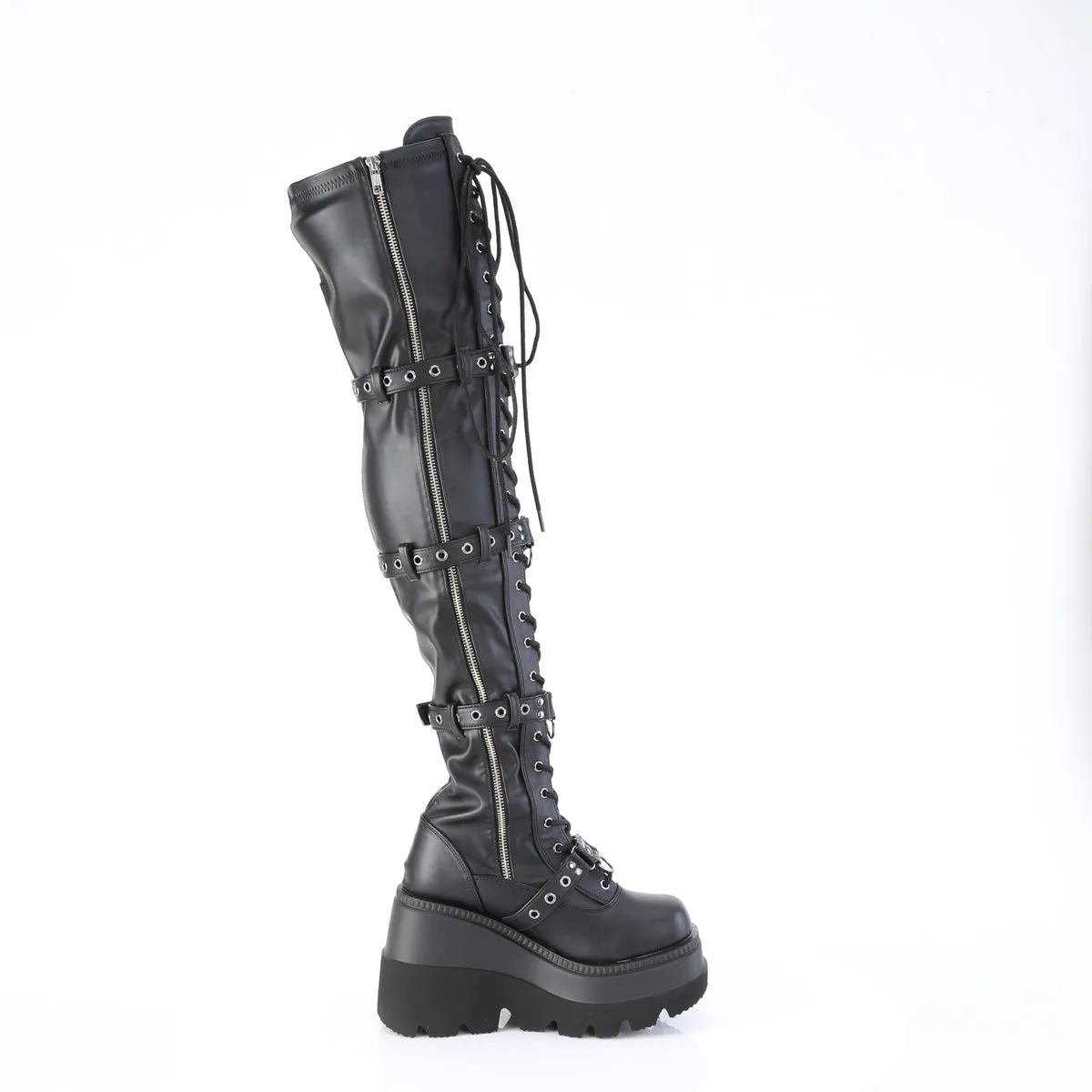SHAKER-420 DemoniaCult Black Stretch Vegan Leather Sexy Women's Over-the-Knee Boots (Alternative Footwear)