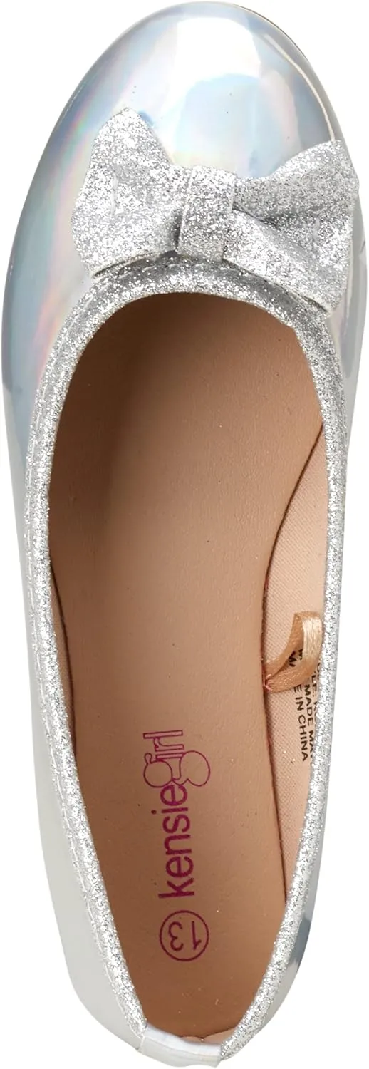 Shoes - Classic Leatherette Ballet Flats with Glitter Bow (Toddler/Girl)