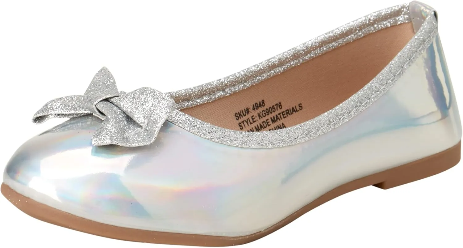 Shoes - Classic Leatherette Ballet Flats with Glitter Bow (Toddler/Girl)
