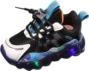 Sneakers for Girls Boys LED Light Up Luminous Lace Up Sneakers Breathable Lightweight Comfortable Sole Walking Shoes