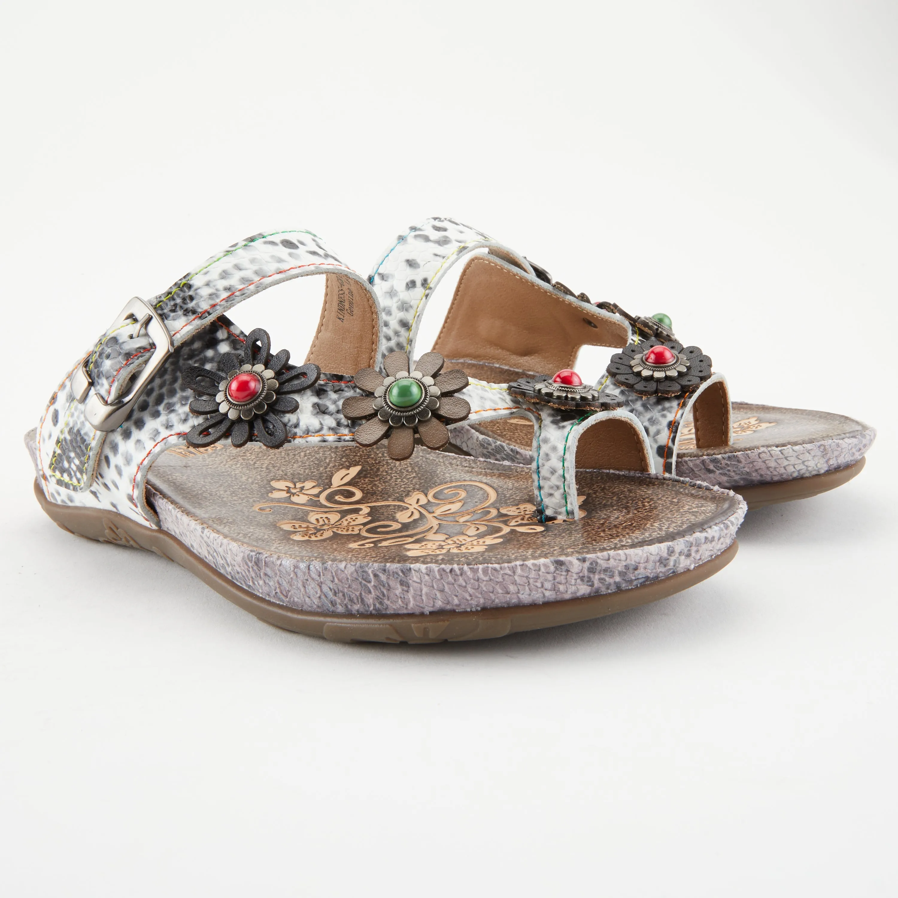 Spring Step Shoes  L'Artiste Kindness Slide Sandals Women's Leather Snake Skin