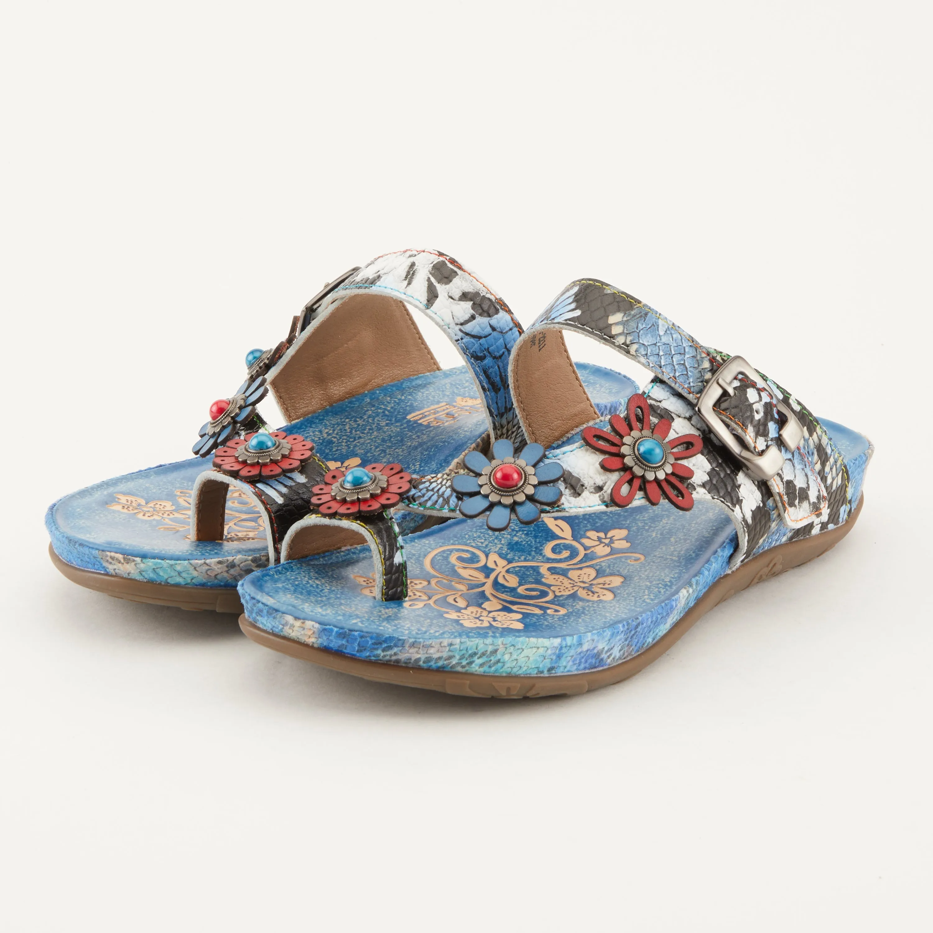 Spring Step Shoes  L'Artiste Kindness Slide Sandals Women's Leather Snake Skin