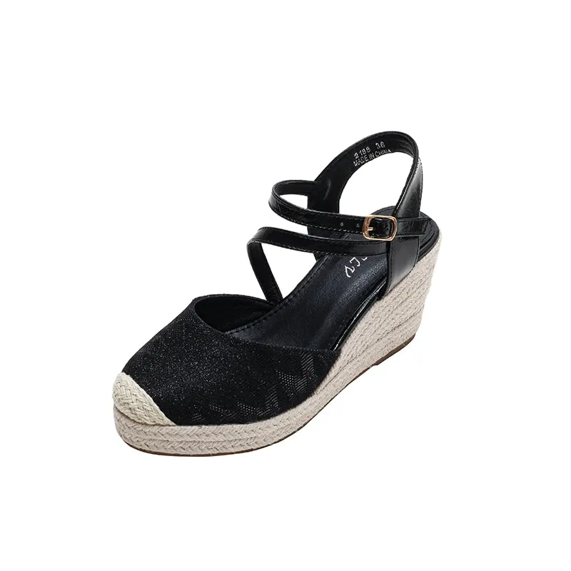 Summer Gladiator Women's Sandals Platform Wedges Sandals Sequins High Heels Buckle Hollow Rhinestone Women Shoes Casual