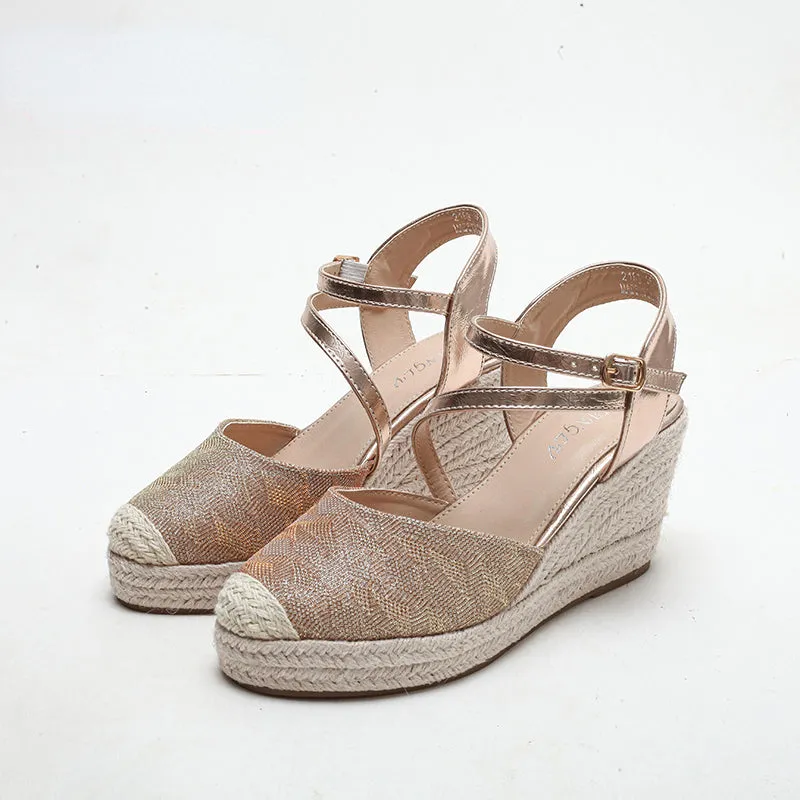 Summer Gladiator Women's Sandals Platform Wedges Sandals Sequins High Heels Buckle Hollow Rhinestone Women Shoes Casual