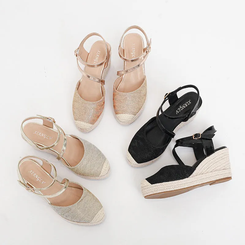 Summer Gladiator Women's Sandals Platform Wedges Sandals Sequins High Heels Buckle Hollow Rhinestone Women Shoes Casual