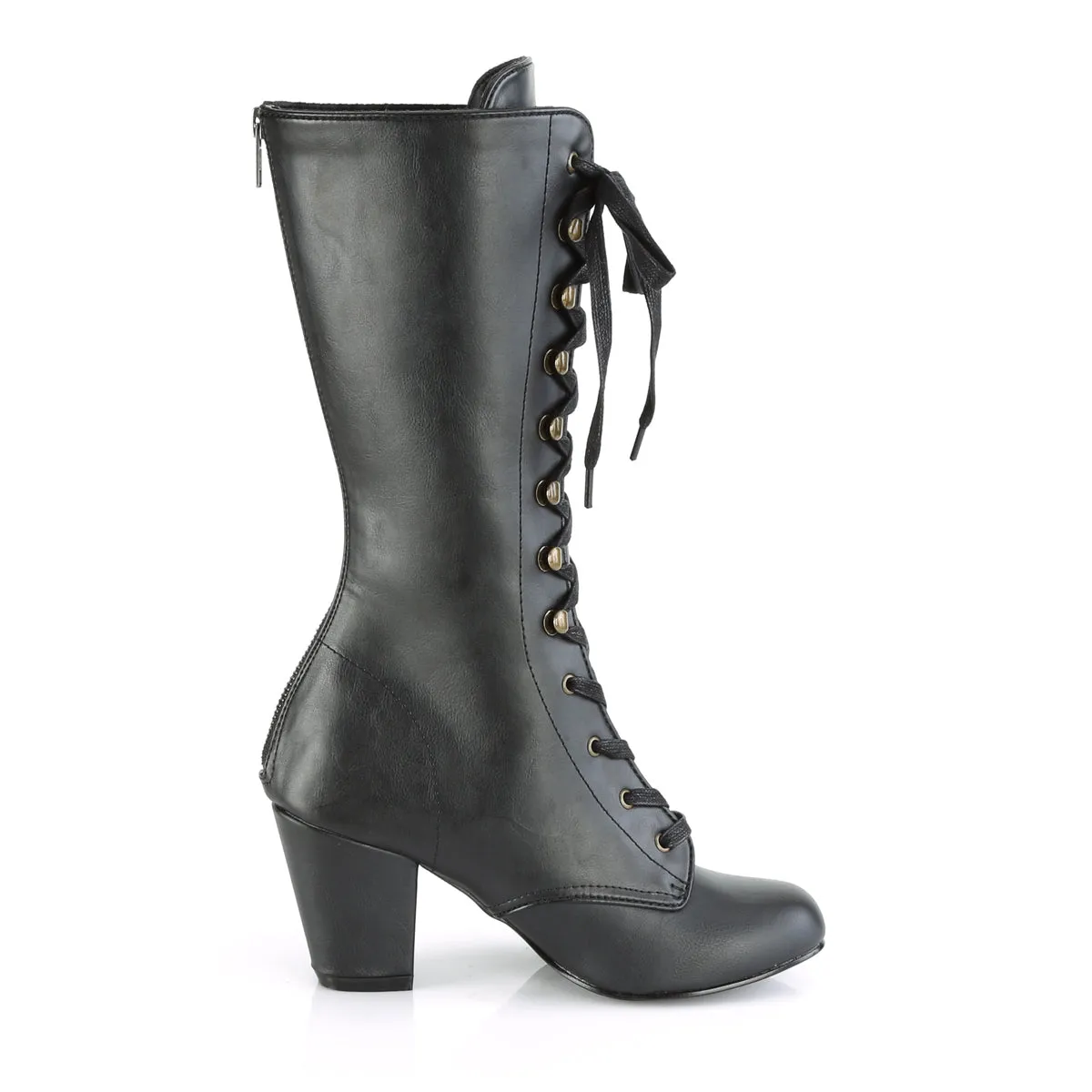 VIVIKA-205 DemoniaCult Black Vegan Leather Sexy Women's Mid-Calf & Knee High Boots (Alternative Footwear)
