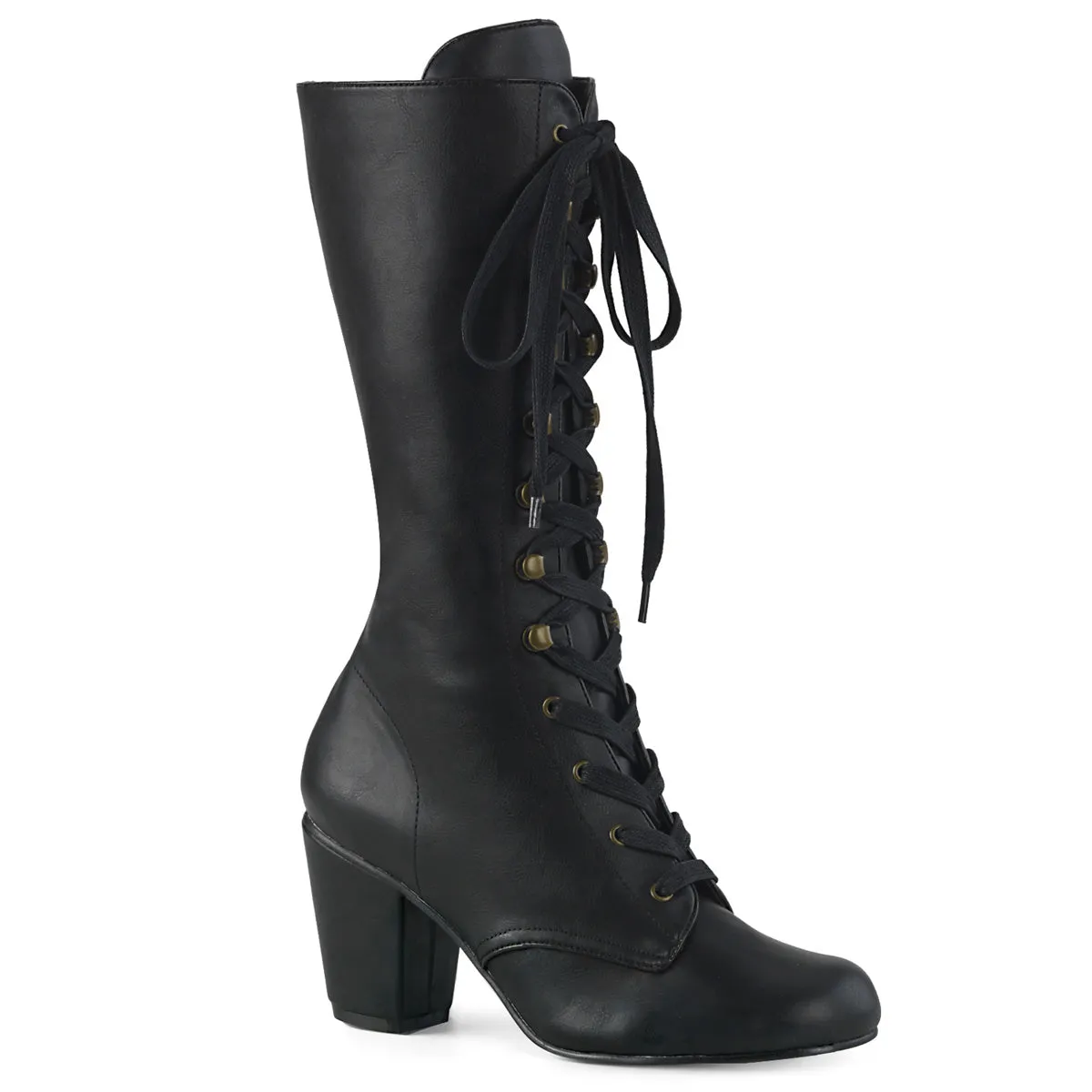 VIVIKA-205 DemoniaCult Black Vegan Leather Sexy Women's Mid-Calf & Knee High Boots (Alternative Footwear)