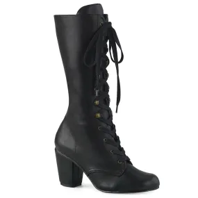 VIVIKA-205 DemoniaCult Black Vegan Leather Sexy Women's Mid-Calf & Knee High Boots (Alternative Footwear)