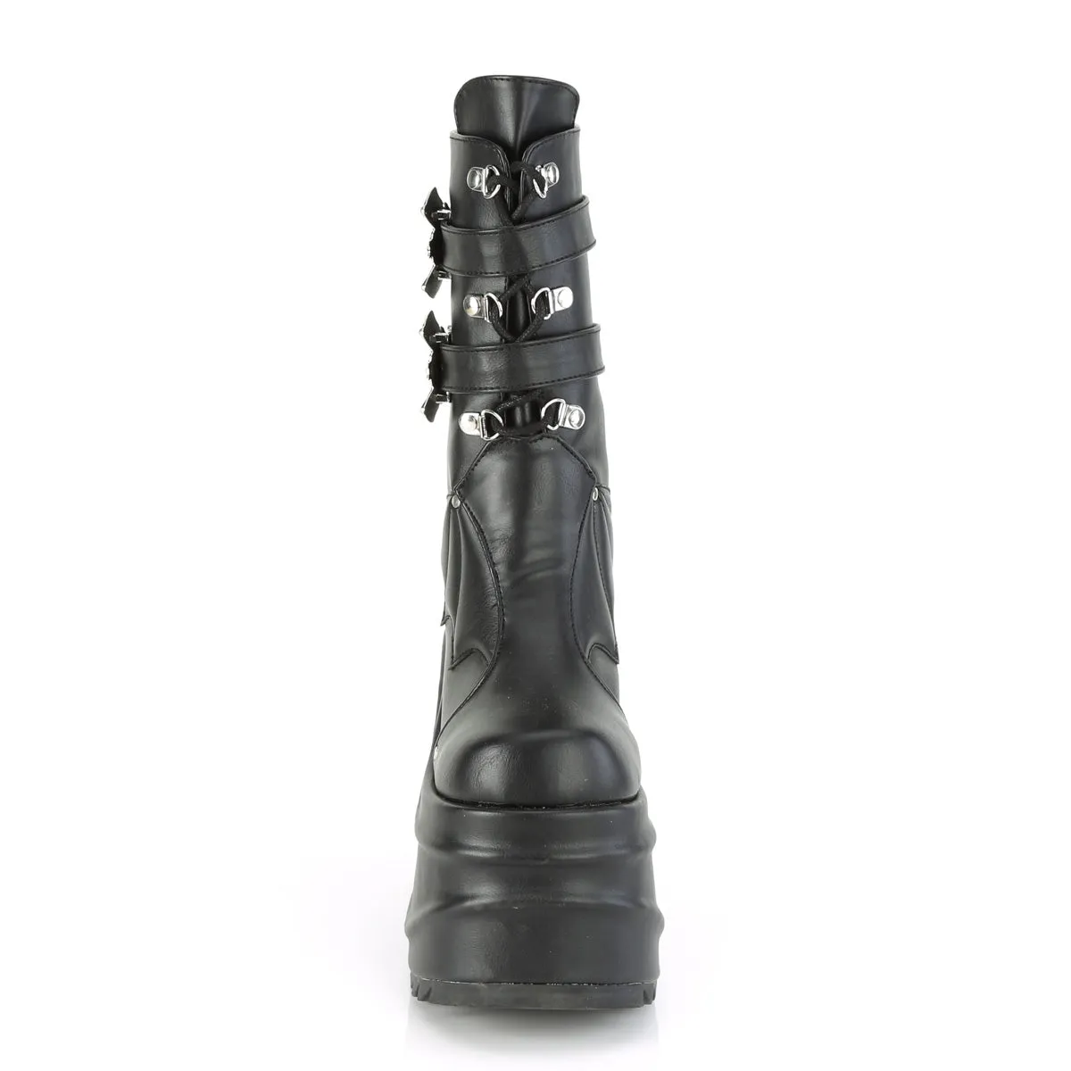 WAVE-150 DemoniaCult Black Vegan Leather Sexy Women's Mid-Calf & Knee High Boots (Alternative Footwear)