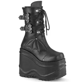 WAVE-150 DemoniaCult Black Vegan Leather Sexy Women's Mid-Calf & Knee High Boots (Alternative Footwear)