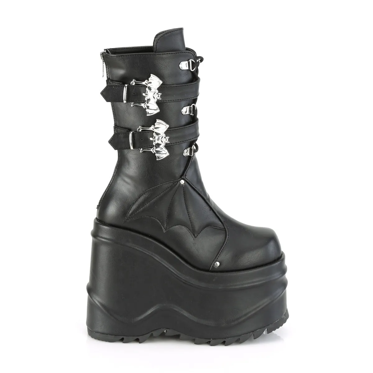 WAVE-150 DemoniaCult Black Vegan Leather Sexy Women's Mid-Calf & Knee High Boots (Alternative Footwear)