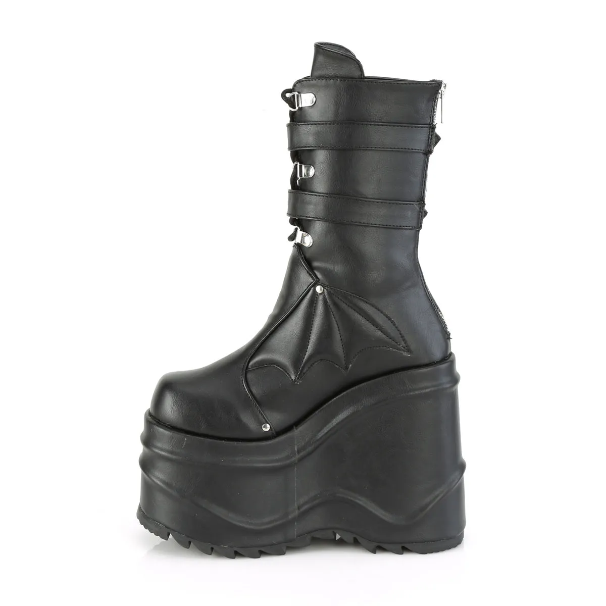 WAVE-150 DemoniaCult Black Vegan Leather Sexy Women's Mid-Calf & Knee High Boots (Alternative Footwear)