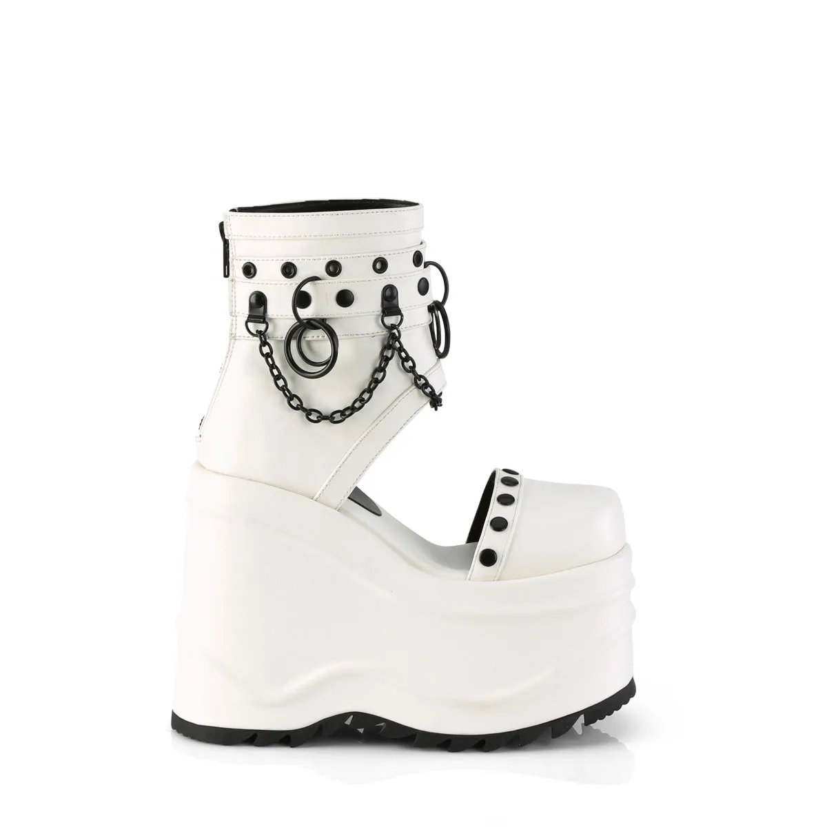 WAVE-22 DemoniaCult White Vegan Leather Sexy Women's Sandals (Alternative Footwear)