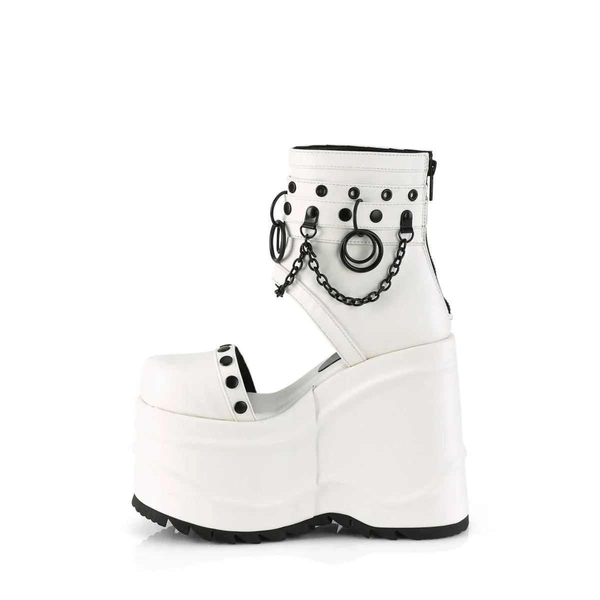 WAVE-22 DemoniaCult White Vegan Leather Sexy Women's Sandals (Alternative Footwear)