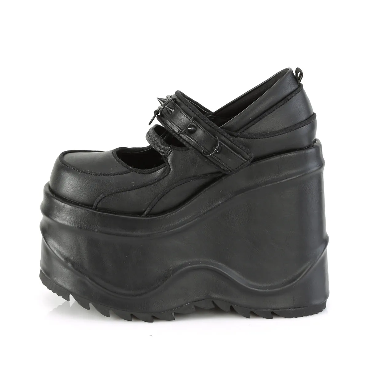 WAVE-48 DemoniaCult Black Vegan Leather Sexy Women's Heels & Platform Shoes (Alternative Footwear)