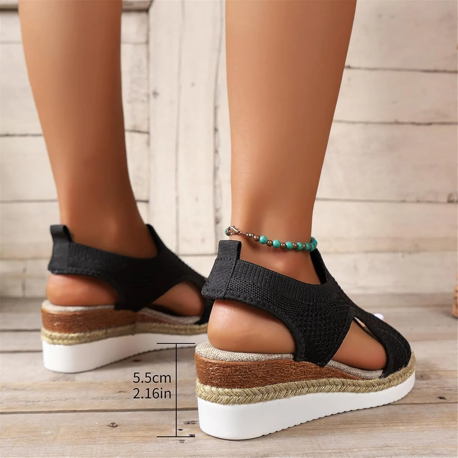 Wedge Sandals Comfortable Dressy Casual Platform Sandals Knit Open Toe Hollow Out Mesh Non Slip Sandal Concise Casual Shoes for Summer and Daily Wear