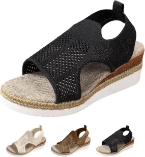 Wedge Sandals Comfortable Dressy Casual Platform Sandals Knit Open Toe Hollow Out Mesh Non Slip Sandal Concise Casual Shoes for Summer and Daily Wear