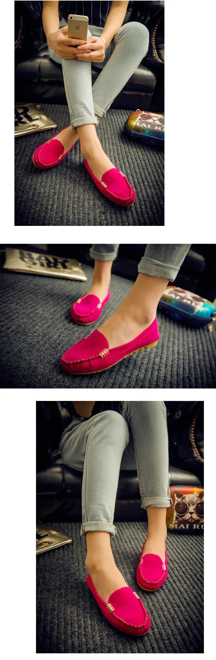 Women Fashion Soft Round Casual Spring Flat Rubber Loafer