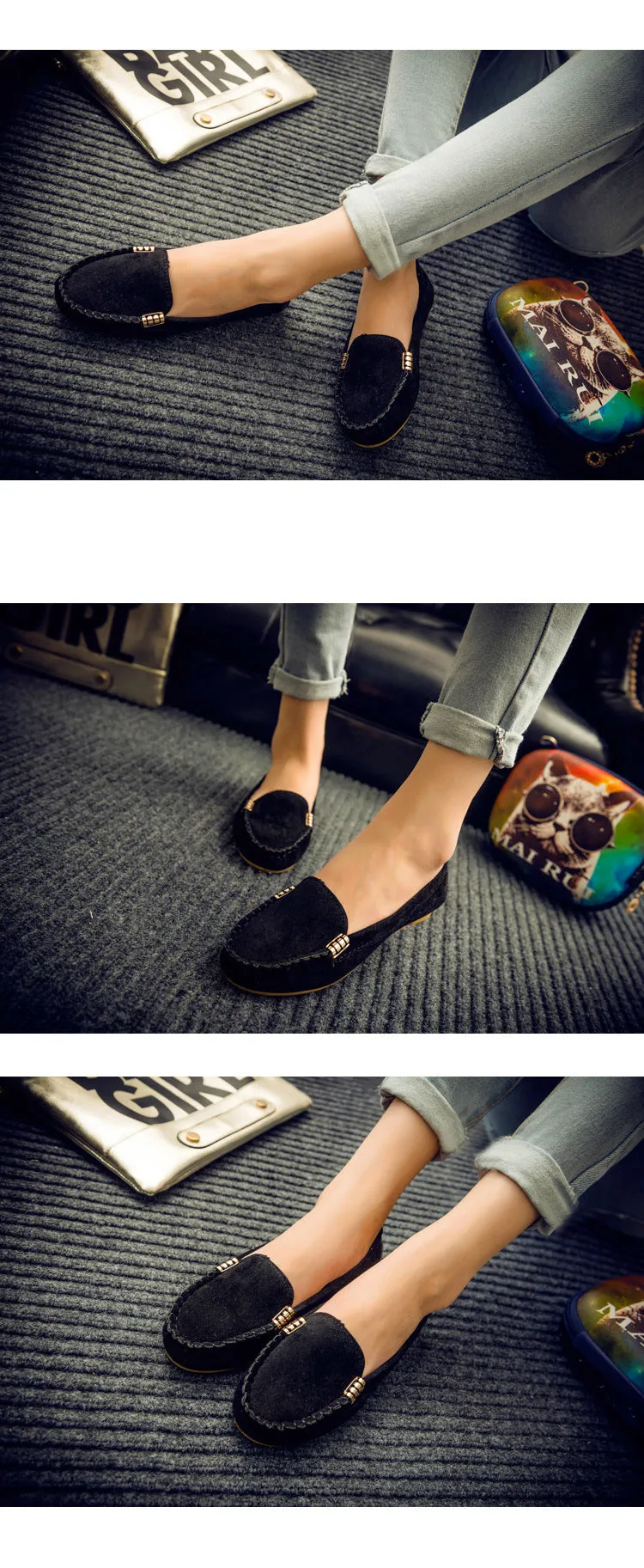 Women Fashion Soft Round Casual Spring Flat Rubber Loafer