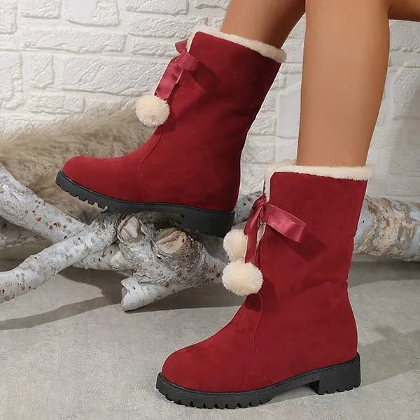 Women's Bowknot Furry Pom-Pom Lined Winter Boots 38841704C