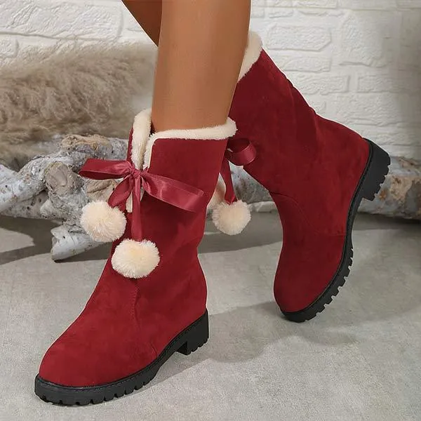 Women's Bowknot Furry Pom-Pom Lined Winter Boots 38841704C