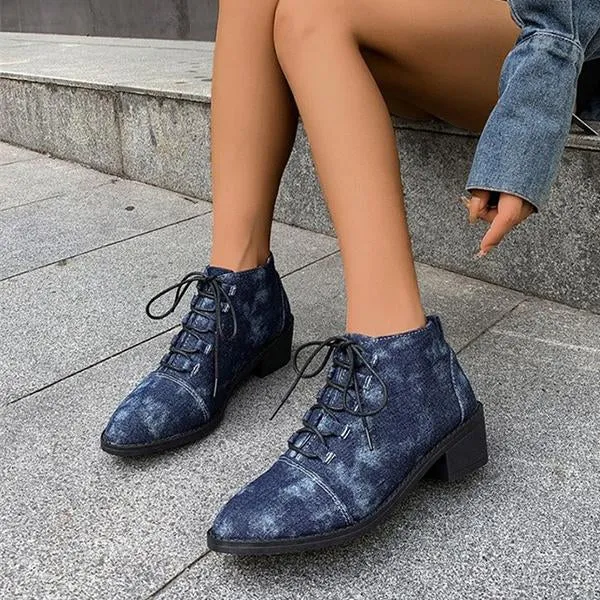 Women's Casual Denim Lace Up Ankle Boots 90145071S