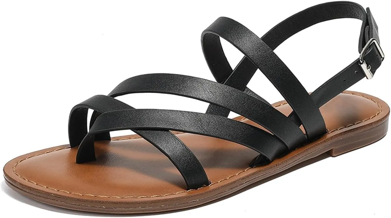 Women's Casual Strappy Sandal Adjustable Open Toe Casual Fisherman Sandal Casual Strappy Dressy Comfortable Ankle Strap Summer Beach Walking Sandals