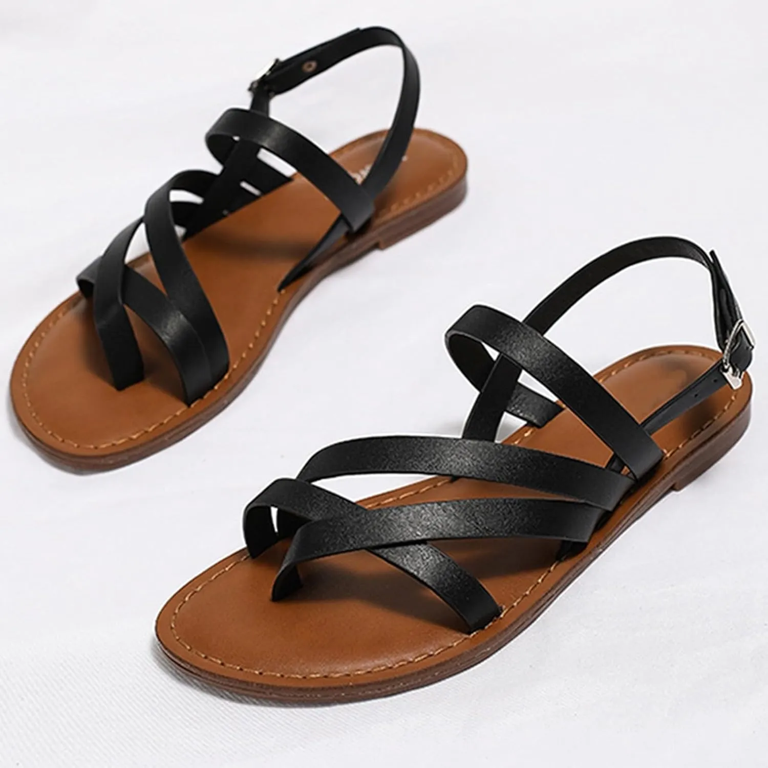 Women's Casual Strappy Sandal Adjustable Open Toe Casual Fisherman Sandal Casual Strappy Dressy Comfortable Ankle Strap Summer Beach Walking Sandals