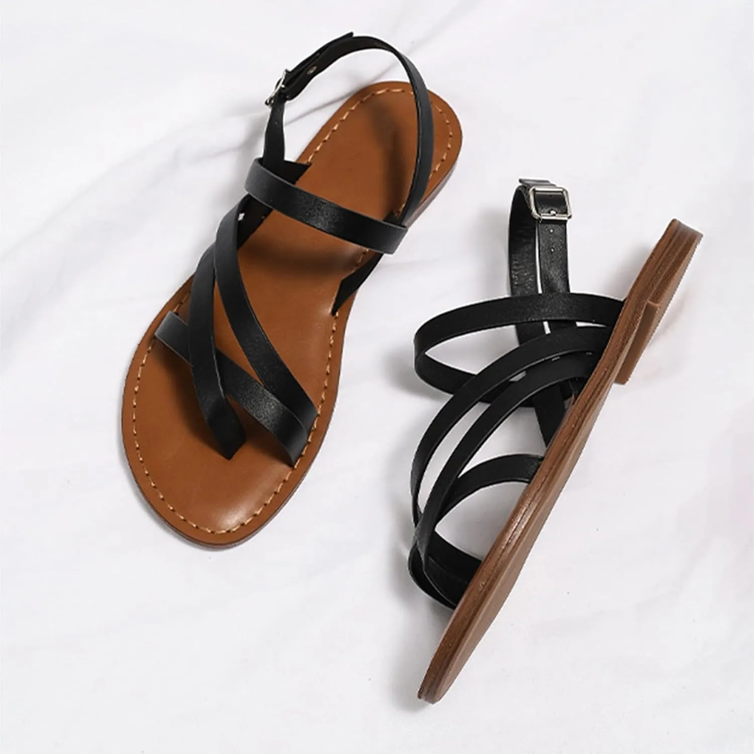 Women's Casual Strappy Sandal Adjustable Open Toe Casual Fisherman Sandal Casual Strappy Dressy Comfortable Ankle Strap Summer Beach Walking Sandals