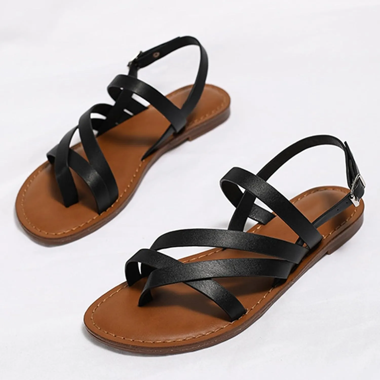 Women's Casual Strappy Sandal Adjustable Open Toe Casual Fisherman Sandal Casual Strappy Dressy Comfortable Ankle Strap Summer Beach Walking Sandals