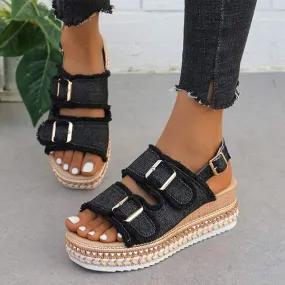 Women's Denim Ankle Strap Sandals 25454702C